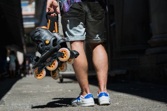 transport inline skates carried by their owner